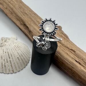 Moonstone Sterling Silver Bee & Sunflower Ring